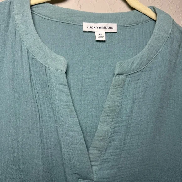 Lucky Brand Gauzy Teal Ruffle Dress 1X - Picture 2 of 6